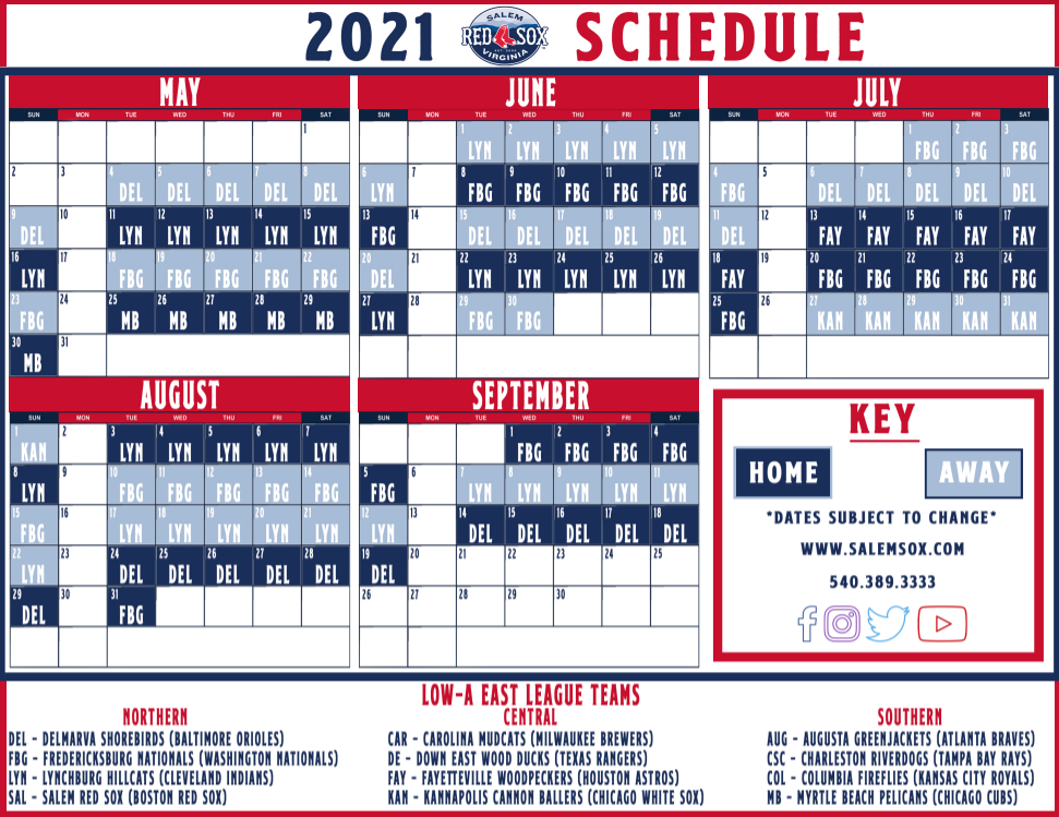 Salem Red Sox release 2021 Season Schedule