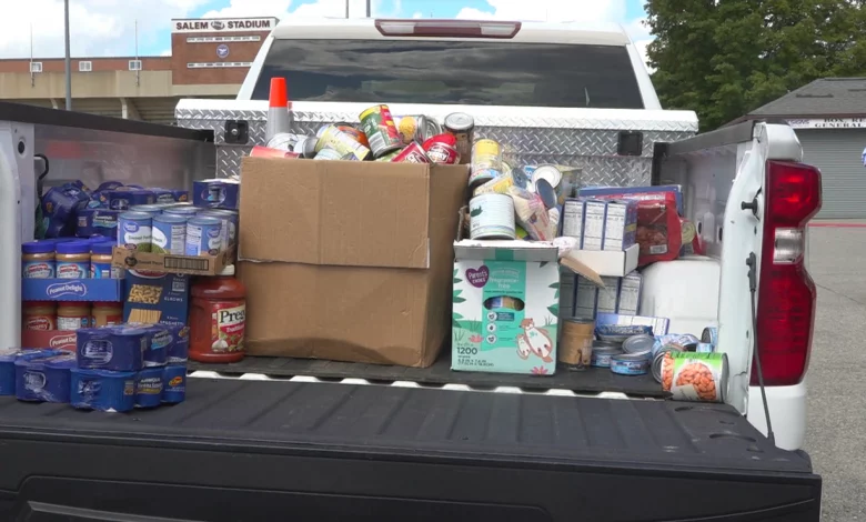 Fans trade in food items for a ticket to the Salem Red Sox game