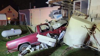 Truck collided with a Rustburg structure, causing an oil leak