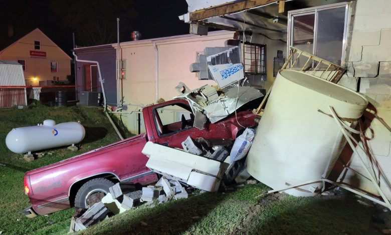 Truck collided with a Rustburg structure, causing an oil leak